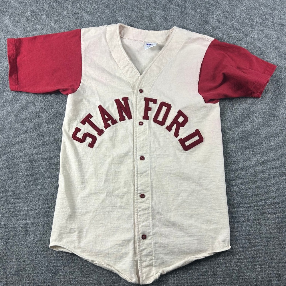 Vintage Stanford Baseball Jersey Unisex Small Cream‎ Red MV Sport USA Made Shirt
